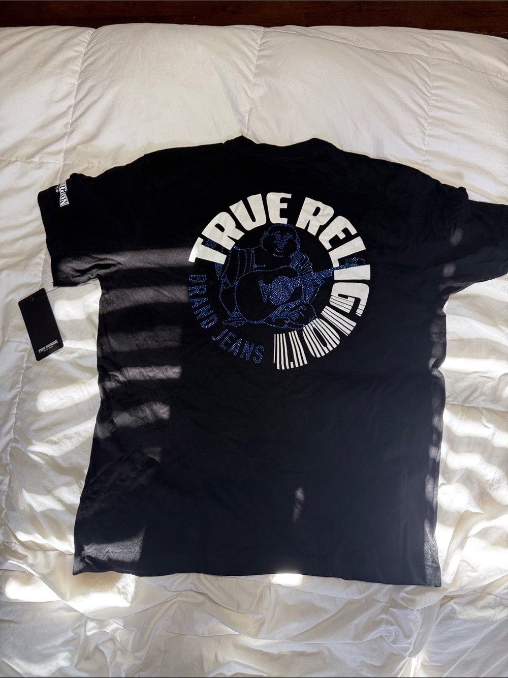 True Religion Black Short Sleeve Tee with White Horseshoe Logo